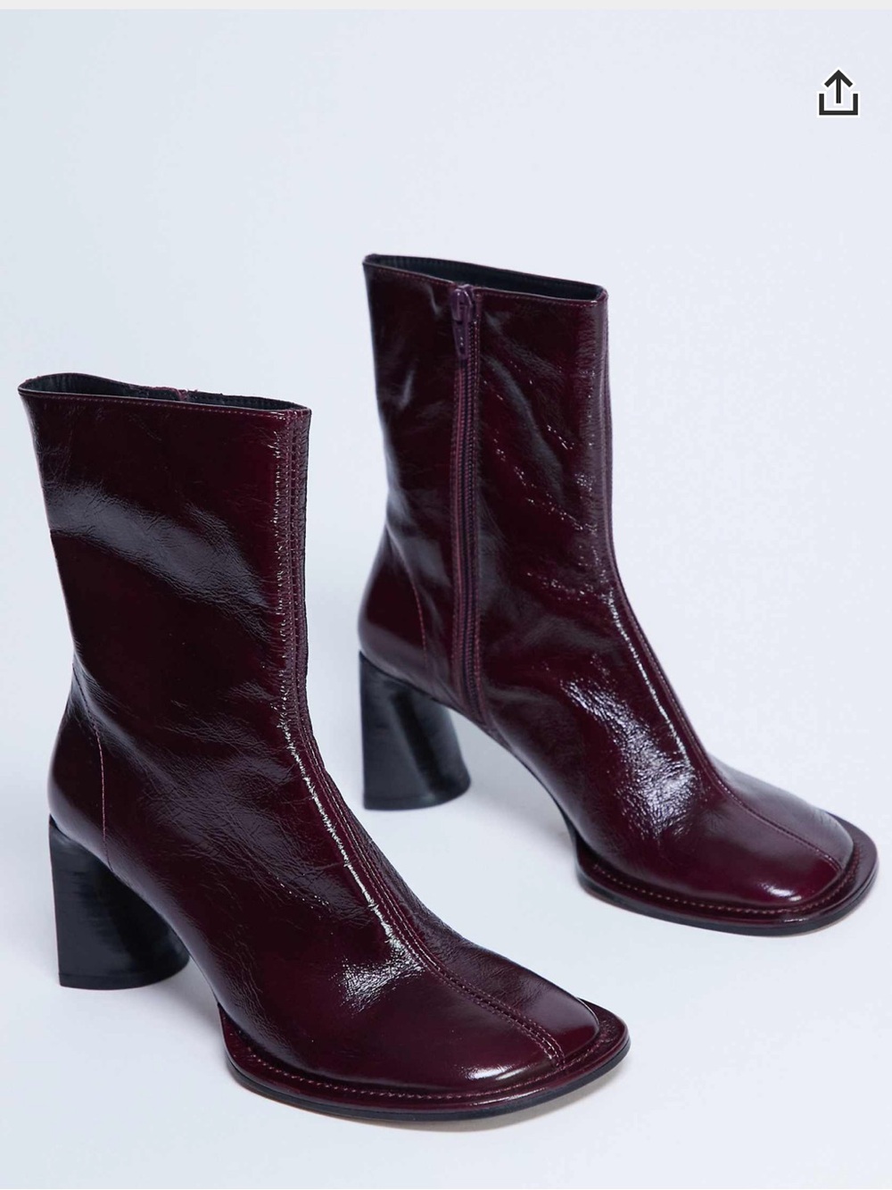 Topshop Star Premium leather round toe block heel boots in burgundy